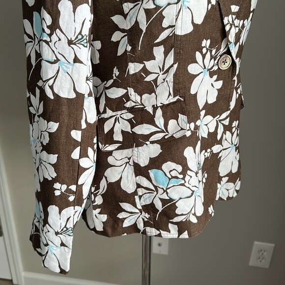 Land’s End 100% Linen Brown/White Floral Print Womens Blazer Classic Size 10 - Picture 11 of 15